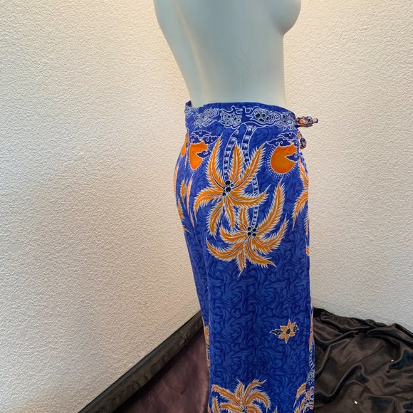 Cute shirred rayon top and groovy wrap pants set blue orange white one size - Picture 6 of 10